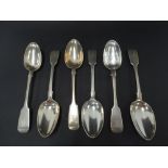 Six Victorian Fiddle pattern tablespoons, two by George Aldwinckle, the other maker CB, London 1856,