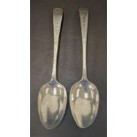 A pair of George III silver Old English pattern bright cut table spoons by Richard Ferris, Exeter