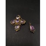A Georgian gold amethyst set foil back pendant with pear shape drop, the largest amethyst of 3ct.