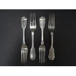 A set of four Victorian silver Fiddle pattern dessert forks, maker I.L. H.L., London 1845, weight