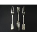 A Victorian silver set of three Fiddle pattern dessert forks by George Aldwinckle, London 1866,