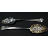 A pair of George III silver berry spoons, maker C.W., London 1794, weight 3.50oz approx.