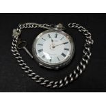 A silver key wind pocket watch, the 32mm white dial signed MAY & COMPY WORCESTER MADE IN LOCLE,