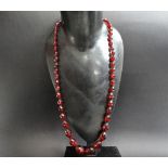 A cherry bakelite oval faceted bead graduated necklace, the largest bead width 22mm approx.