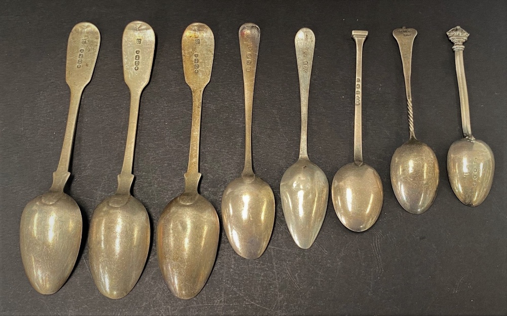 A set of three Victorian silver Fiddle pattern teaspoons, together with two George III silver - Image 2 of 2