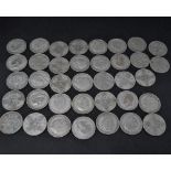 Thirty seven George V .500 silver One florin coins, weight 408g approx.