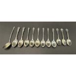 Ten various silver hallmarked teaspoons, including a pair of Kings pattern teaspoons, London 1898,