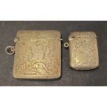 A George V silver foliate engraved vesta case with monogram, maker W.H.S., Birmingham 1915, length