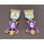 A pair of silver gilt and enamel masonic jewels for Athol Lodge No.5241, by G. Kenning & Son,