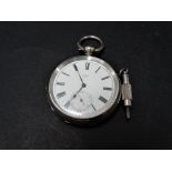 A silver cased pocket watch by Baume Geneve, the 37mm white enamel dial with black Roman numerals