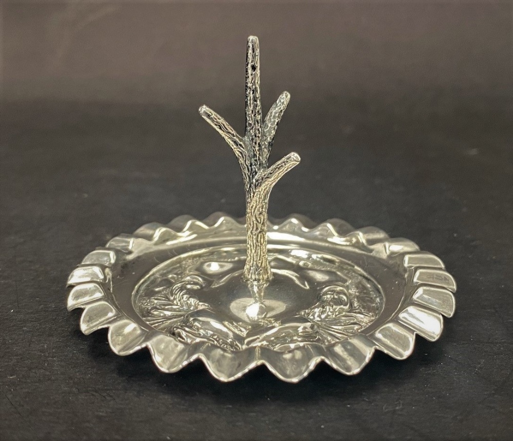 A George V silver ring tree with embossed shield decoration and wavy rim, maker James Dixon & Son, - Image 2 of 2