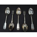 A set of five Victorian silver Fiddle pattern teaspoons by George Aldwinckle, London 1856, weight