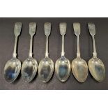 A set of six Victorian silver Fiddle pattern dessert spoons, maker CW, London 1852, weight 7.75oz