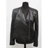 A ladies black leather jacket by Diane Von Furstenberg, size 8.