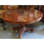 A mid 19th century rosewood tilt top dining table on turned pedestal and platform base, diameter