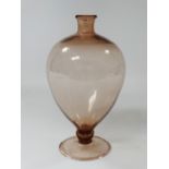 A Venetian hand blown smoked glass baluster pedestal vase with squat lobed stem on circular fold