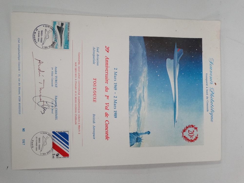 A 20th anniversary souvenir first day cover signed by Andre Turcat and Edouard Chemel.