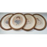 A set of four Victorian oval chromolithographs depicting children, monogrammed A.V.H and within oval