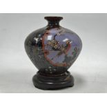 A Japanese silver cloisonne miniature ovoid vase, decorated with two opposing panels of birds