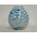 A Siddy Langley art glass of flattened ovoid form and with white, blue and green opaque wave