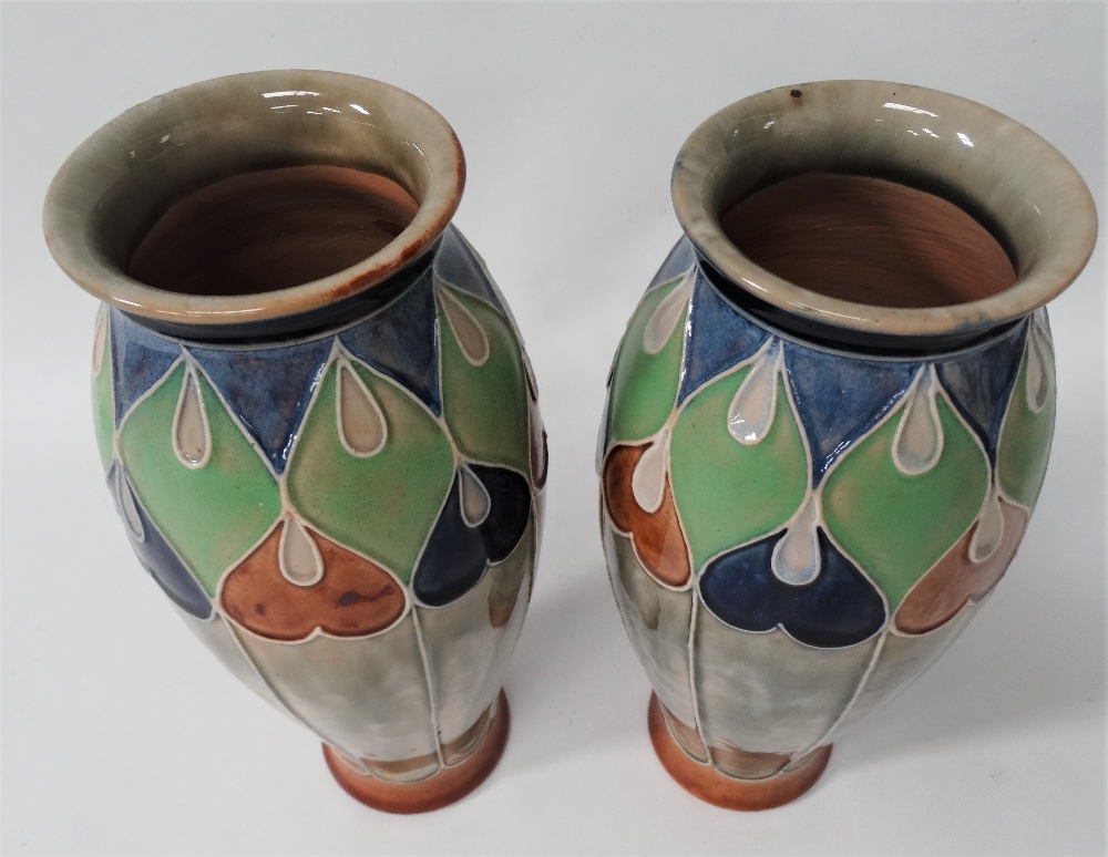 A pair of Royal Doulton stoneware vases with tubelined decoration, No.7760E, height 24cm. - Image 3 of 3