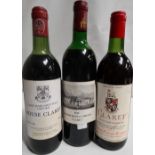 A bottle of Churchill College claret, together with a Lady Margaret Hall Oxford house claret and