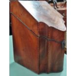 A George III mahogany and inlaid knife box with silver escutcheon plate, lacks original interior (