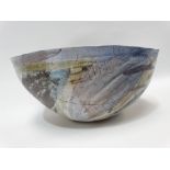 A contemporary studio pottery stoneware large fruit bowl by Abigail Jacobs, painted monogram to