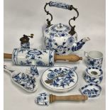 A collection of eleven Meissen 'Onion' pattern wares, including a teapot and cover (cover AF),