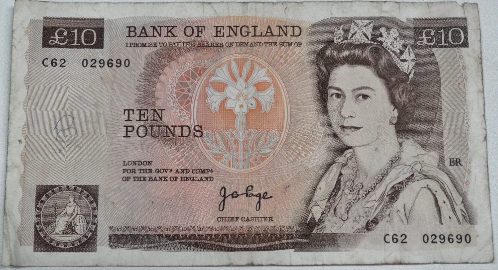 A Queen Elizabeth II Page ten pound note.