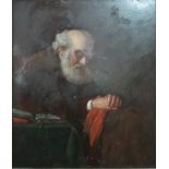 A 19th century oil on panel of an eldery gentleman in contemplation, 40 x 35cm.