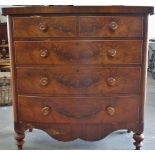 A 19th century mahogany bow front chest of five drawers.