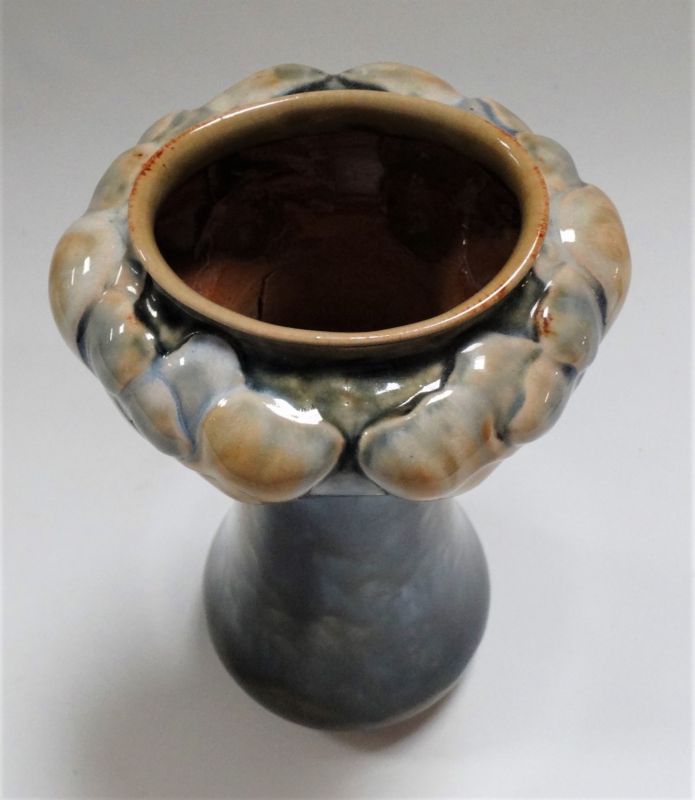 A Doulton Lambeth Art Nouveau vase, the bulbous moulded top with stylised frond design upon a - Image 3 of 3