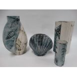 Four Carn Pottery Penzance vases, two signed by John Beusman, the largest height 20cm.