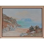 PERCY BARON Logan Rock From Porthchapel Watercolour Signed 25 x 35cm