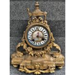 A 19th century gilt metal mantle clock with Sevres style porcelain dial, the movement marked Japy