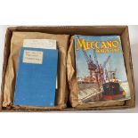 A box containing a quantity of 1930s, 1940s and 1950s Meccano magazines, some bound into books.
