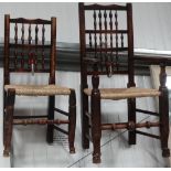 A harlequin set of early 19th Lancashire style spindle back oak and elm chairs, including five