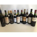 Eleven mixed bottles of red wine, including Chateau Batailley 1978, Chateau Jean Guillon 1986, Villa