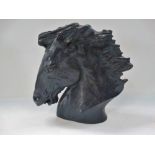 A bronzed effect pottery sculpture of a horse's head, the back signed J. Smatt Austin Broding and