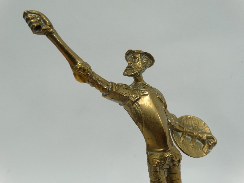 A 20th century brass model of Don Quixote upon an onyx circular base, height 23cm (lacks sword). - Image 2 of 2