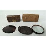 A pair of mother of pearl opera glasses within faux leather carry case, width of glasses 8.5cm,
