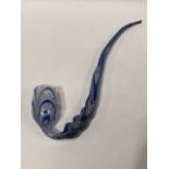 A Nailsea clear blue and white opaque glass pipe, length 50cm.