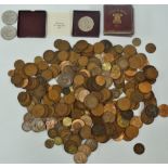 Six Festival of Britain crowns, together with a bag of UK copper coinage (3kg approx.).