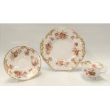 A Copeland & Garrett late Spodes Felspar porcelain teacup, saucer and plate, No.5083, each brown