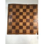 A 19th century, possibly campaign tambour folding chess board, 45 x 44cm (AF).