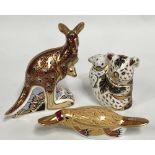 A modern Royal Crown Derby Imari paperweight in the form of a kangaroo, boxed, together with another