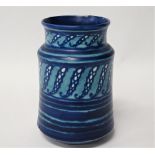 A Royal Doulton faience blue and turquoise cylindrical vase, No.7997, height 18cm.