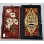 Two Victorian pottery rectangular tiles, one with stylised vase issuing flowers, the back signed