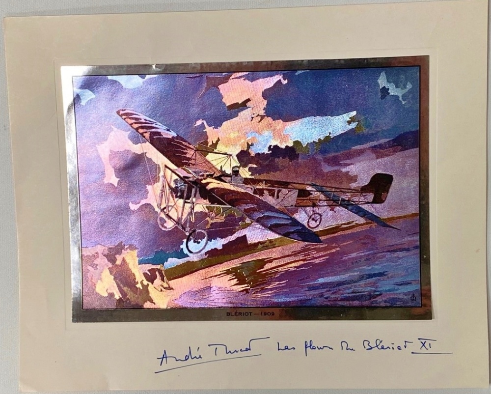 Andre Turcat, a signed card depicting a Bleriot, which he is believed to have flown.